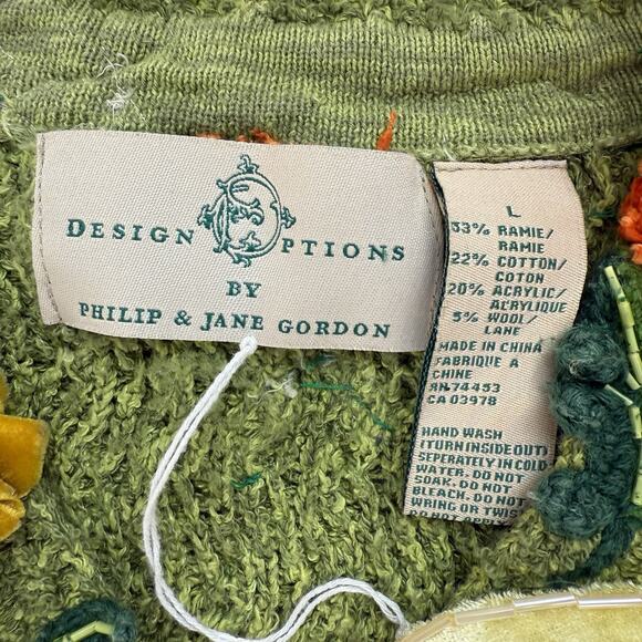 Rare Design Options Philip & Jane Gordon Green Veggie Garden Cardigan Sweater L - Picture 12 of 14